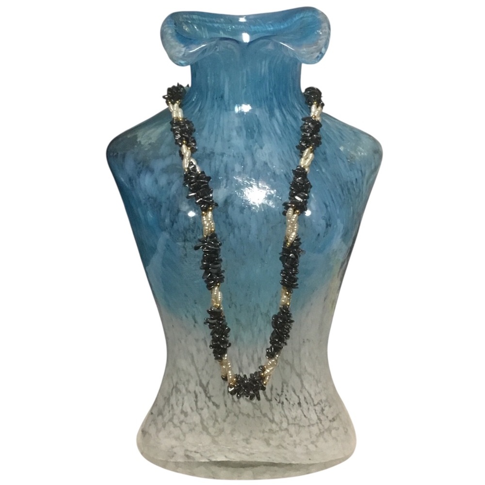 Vintage Hematite multi strand twist faux pearl necklace